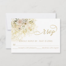 淡いピンクのロマンチックな花モチーフのゴールドのカリグラフィー