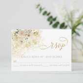 淡いピンクのロマンチックな花モチーフのゴールドカリグラフィー 出欠カード (スタンド正面)