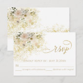 淡いピンクのロマンチックな花モチーフのゴールドカリグラフィー 出欠カード (正面/裏面)