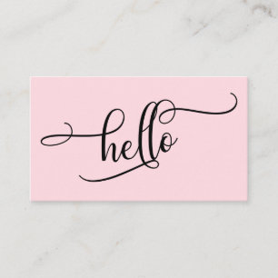 淡いピンクの上品な筆記体タイポグラフィー Hello 名刺