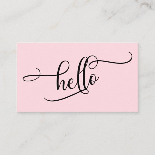 淡いピンクの上品な筆記体タイポグラフィー Hello 名刺 (正面)