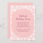 淡いピンクの冬のレースの誕生日のパーティの招待状- 招待状 (正面/裏面)