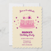 淡いピンクの可愛い誕生日ケーキ 招待状 (正面)
