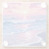 淡いピンクの夕焼けの波の水彩画 ガラスコースター (裏面)