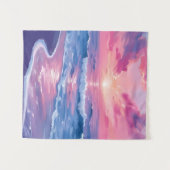 淡いピンクの夕焼けの波の水彩画 タペストリー (正面(横))