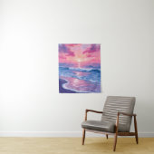 淡いピンクの夕焼けの波の水彩画 タペストリー (インサイチュ)