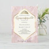 淡いピンクの大理石幾何学的なカリグラフィー キンセ 招待状 (スタンド正面)