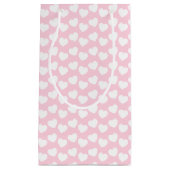 淡いピンクの小さいギフトバッグの白いハートパターン スモールペーパーバッグ (正面)