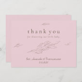 淡いピンクの感謝を表す手描きの葉のエレガント サンキューカード (正面/裏面)