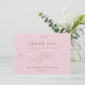 淡いピンクの感謝を表す手描きの葉のエレガント サンキューカード (スタンド正面)