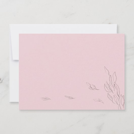 淡いピンクの感謝を表す手描きの葉のエレガント サンキューカード (裏面)