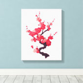淡いピンクの日本の桜の小枝 キャンバスプリント (インサイチュ (ウッドフロア))