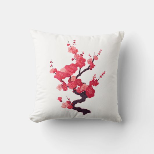 淡いピンクの日本の桜の小枝 クッション (正面)
