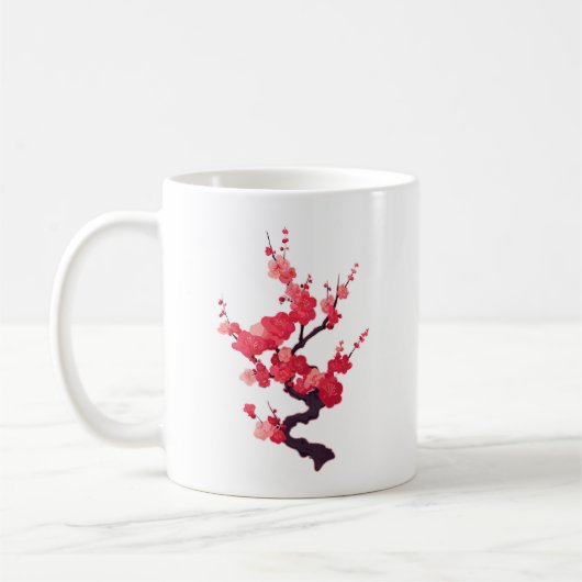淡いピンクの日本の桜の小枝 コーヒーマグカップ (左)