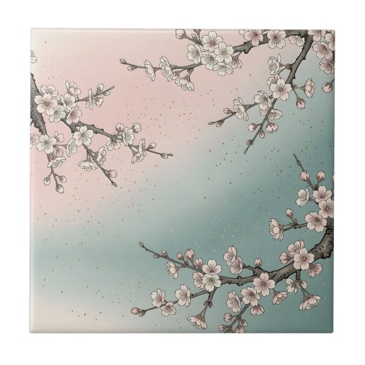 淡いピンクの桜の花 サクラの枝 タイル (正面)