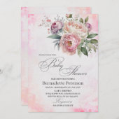 淡いピンクの水の色の花ベビーシャワー 招待状 (正面/裏面)