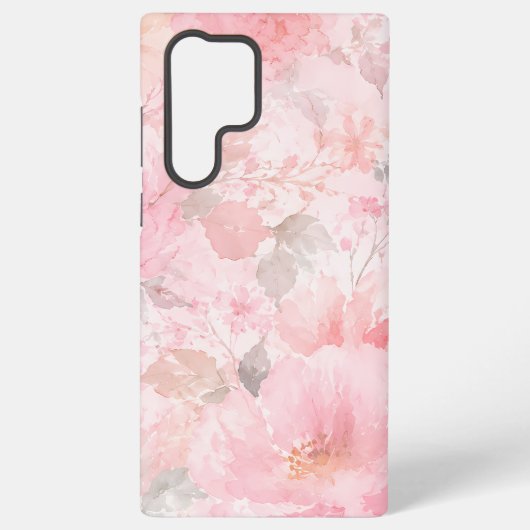 淡いピンクの水彩花柄 SAMSUNG GALAXYケース (裏面)