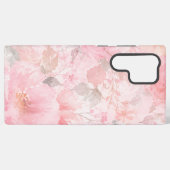 淡いピンクの水彩花柄 SAMSUNG GALAXYケース (裏面横)