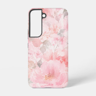 淡いピンクの水彩花柄 SAMSUNG GALAXY S22ケース