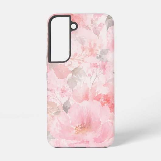 淡いピンクの水彩花柄 SAMSUNG GALAXYケース (裏面)