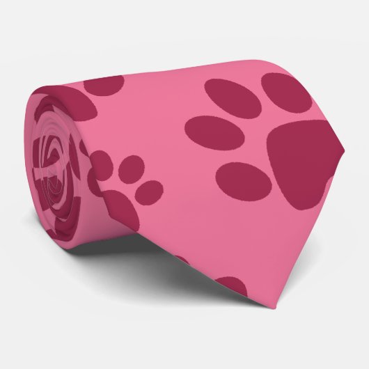 淡いピンクの犬の足のプリントパターン ネクタイ (ロール)