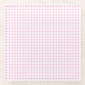 淡いピンクの白い四角形のグリッドパターンガラス ガラスコースター (正面)