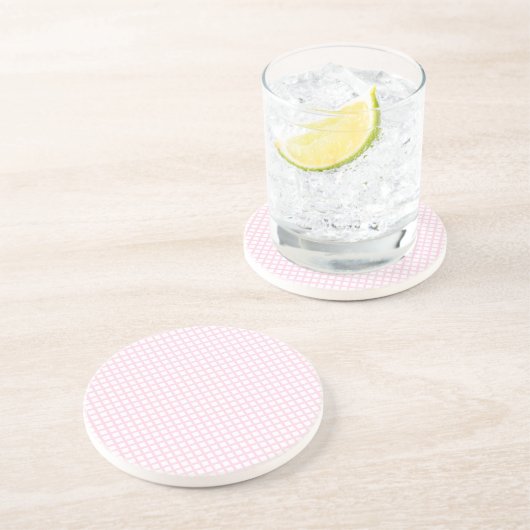 淡いピンクの白い四角形のグリッドパターン コースター (側面)