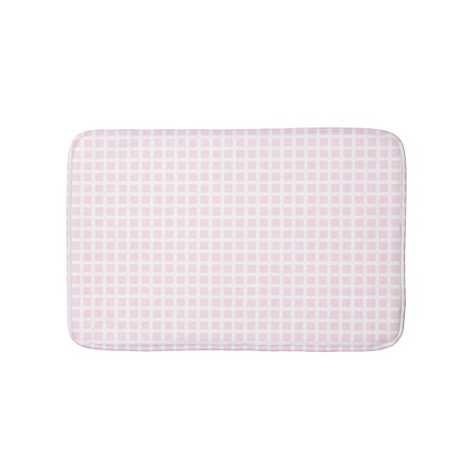 淡いピンクの白い四角形のグリッドパターン バスマット (正面)
