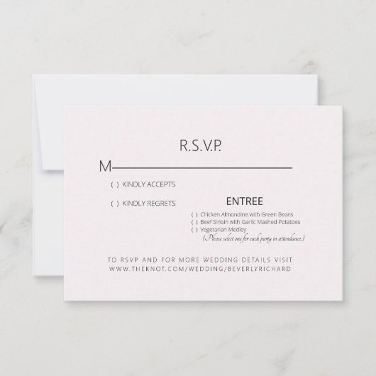 淡いピンクの結婚式RSVPカード 出欠カード (正面)