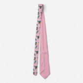 淡いピンクの背景で絵を描かれるカワセミ ネクタイ (裏面)