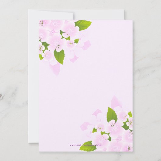 淡いピンクの背景にピンクの花 ウェディング 招待状 (裏面)