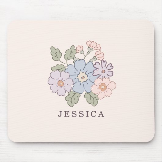 淡いピンクの背景の上のパステルフラワーマウス マウスパッド (正面)