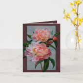 淡いピンクの芍薬のグリーティングカード カード (黄色い花)
