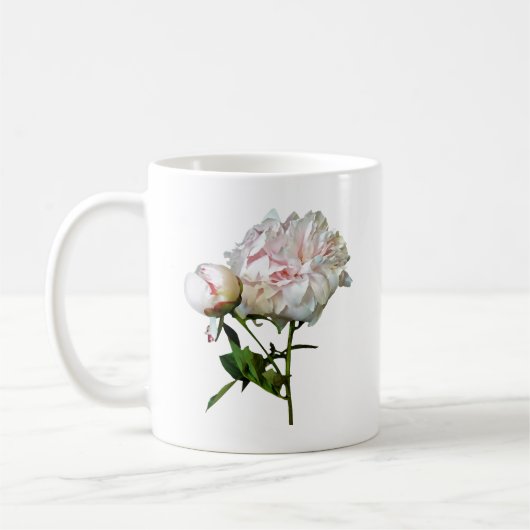 淡いピンクの芍薬の花と蕾 コーヒーマグカップ (左)