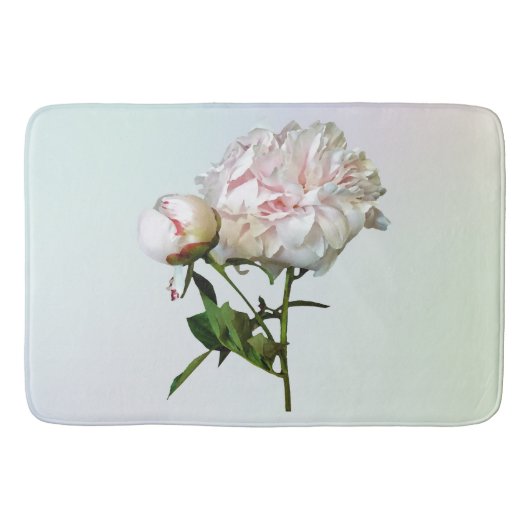 淡いピンクの芍薬の花と蕾 バスマット (正面)