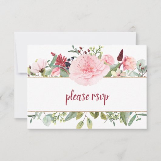 淡いピンクの芍薬グリーンネイチャーRSVP 出欠カード (正面)