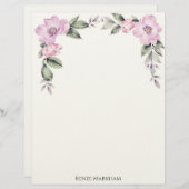 淡いピンクの花のトップボーダー レターヘッド (正面/裏面)