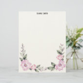 淡いピンクの花のフッターボーダー文房具ペーパー レターヘッド (スタンド正面)