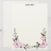 淡いピンクの花のフッターボーダー文房具ペーパー レターヘッド (正面/裏面)