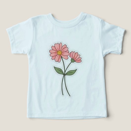 淡いピンクの花のミニマリストTシャツ (デザイン正面)