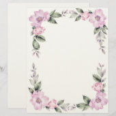 淡いピンクの花柄ボーダー文房具用紙 レターヘッド (正面/裏面)