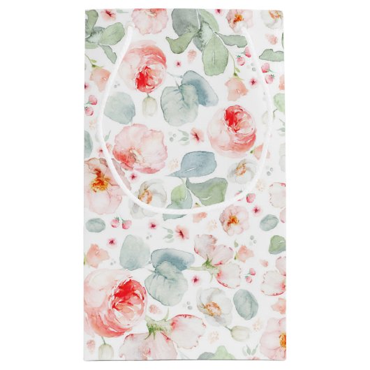 淡いピンクの花 エレガントな植物 可愛い スモールペーパーバッグ (裏面)