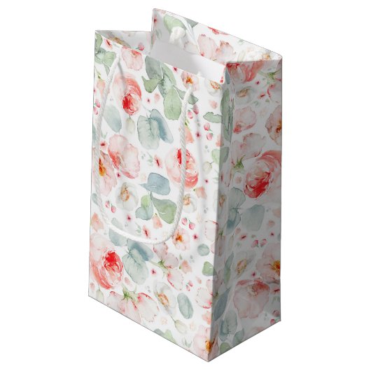 淡いピンクの花 エレガントな植物 可愛い スモールペーパーバッグ (裏面アングル)