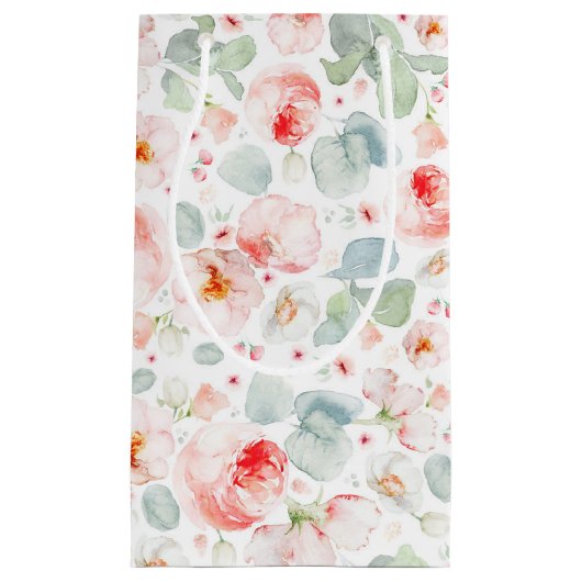 淡いピンクの花 エレガントな植物 可愛い スモールペーパーバッグ (正面)