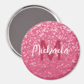 淡いピンクの赤いバラのスパークルフェイクグリッターモノグラム マグネット (正面/裏面)