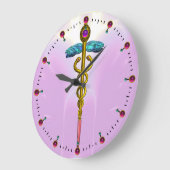 淡いピンクの金ゴールドのケリュケイオンの医学の記号 ラージ壁時計 (傾斜)