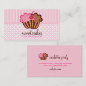 淡いピンクの311の甘いケーキのカップケーキの点nのストライプ 名刺 (正面/裏面)