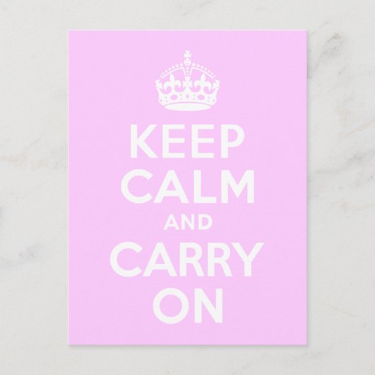 淡いピンクのKeep Calm and Carry On ポストカード (正面)