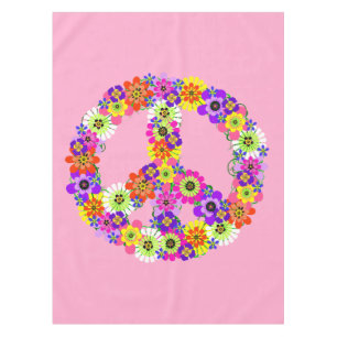 淡いピンクのPeace Signフローラ テーブルクロス