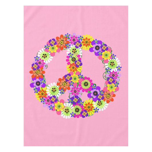 淡いピンクのPeace Signフローラ テーブルクロス (正面)